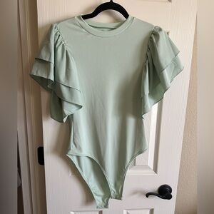 Mint Green Ruffle Sleeve bodysuit and Floral Dress BUNDLE